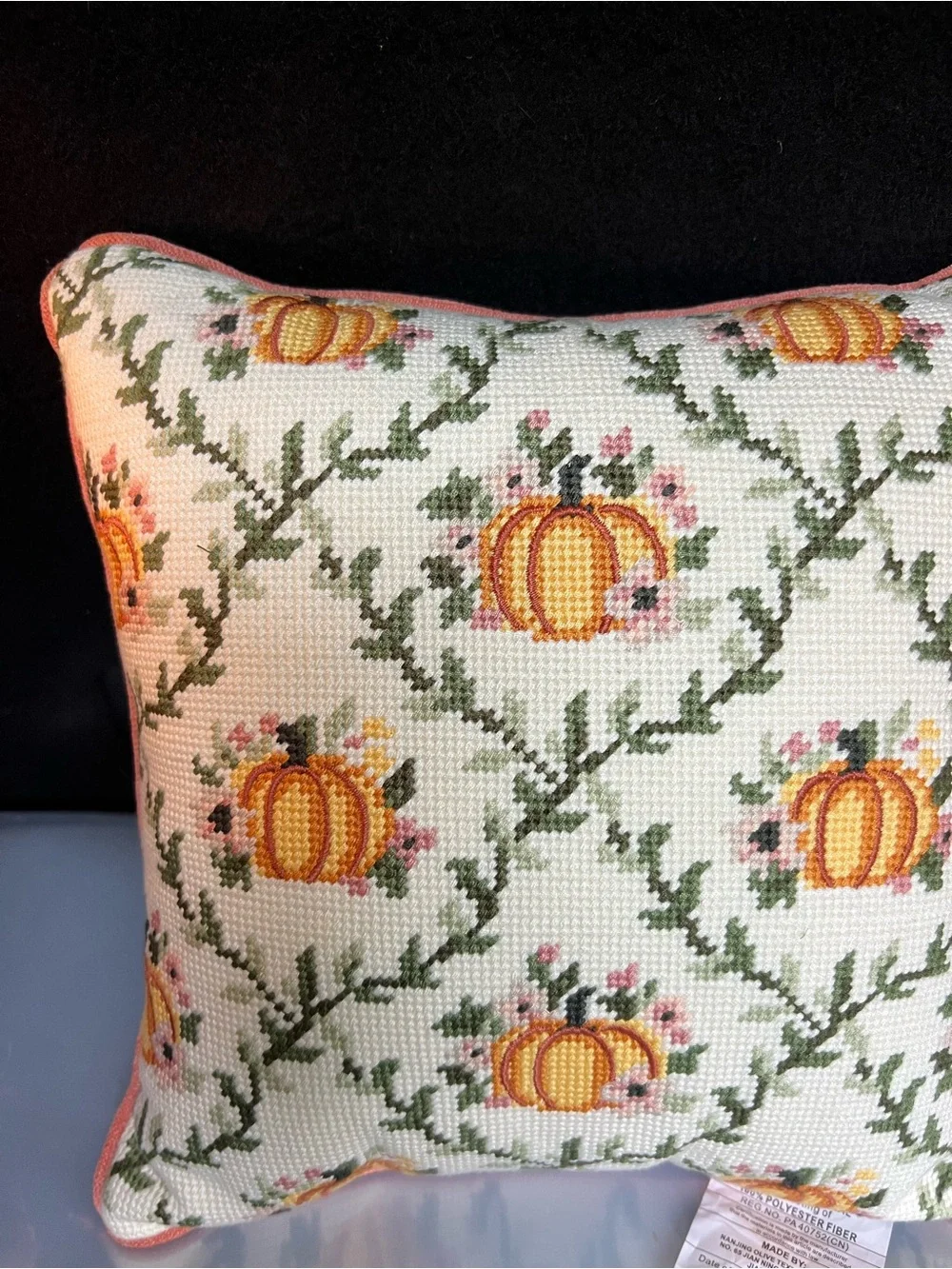 Martha Stewart Needlepoint Pillow Fall Pumpkin and Floral Pattern, NWT